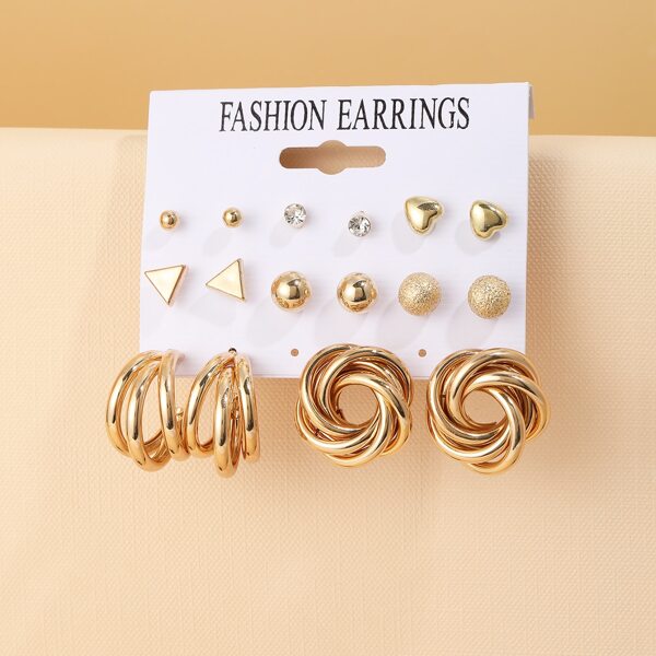 

8pairs Heart & Triangle Design Earrings, Gold