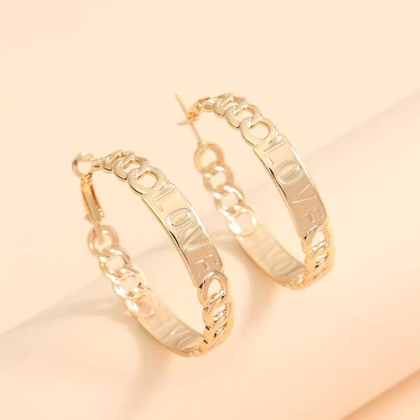 

Chain Design Hoop Earrings, Gold