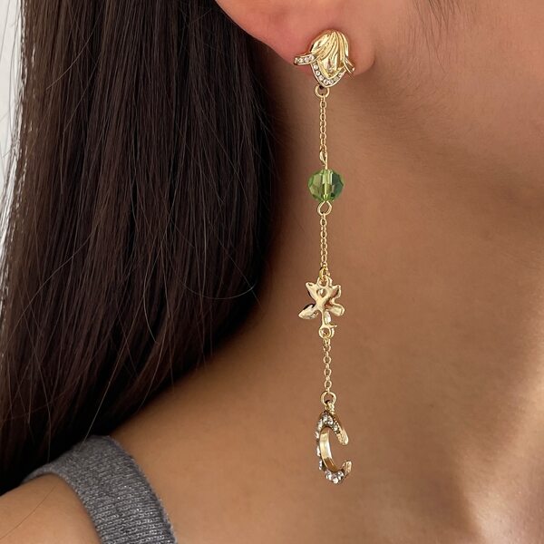 

Rhinestone Moon Decor Mismatched Drop Earrings, Gold