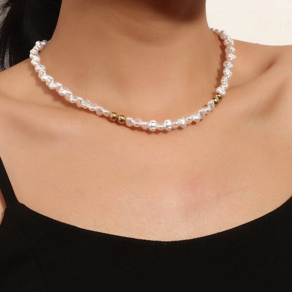 

Faux Pearl Beaded Necklace, White