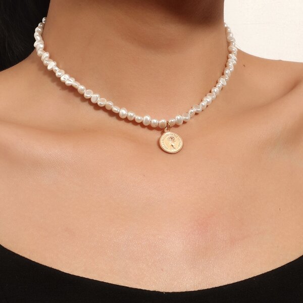 

Faux Pearl Beaded Necklace, White
