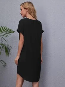SHEIN LUNE Đầm Cao thấp màu trơn Giải trí - màu đen - Xem 2