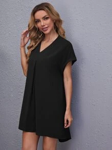 SHEIN LUNE Đầm Cao thấp màu trơn Giải trí - màu đen - Xem 4