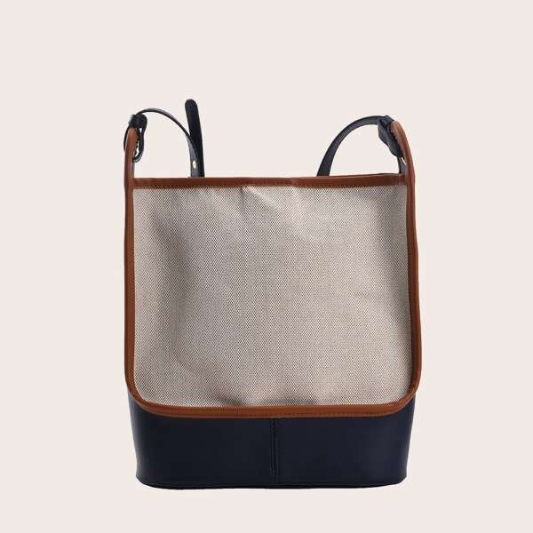 

Colorblock Bucket Bag With Inner Pouch, Blue