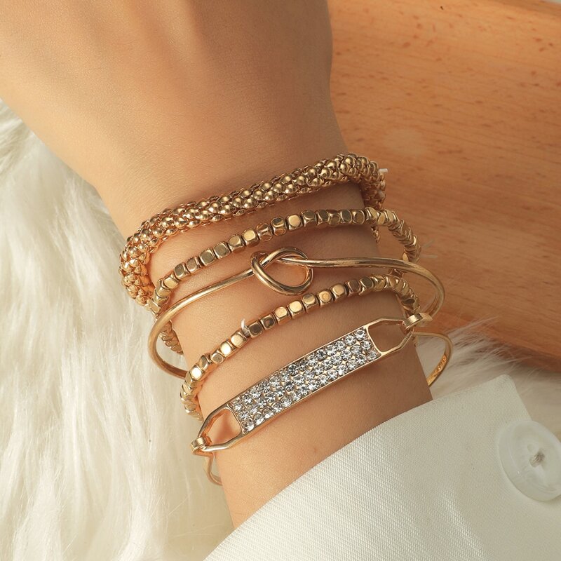 

5pcs Rhinestone Decor Bracelet, Gold