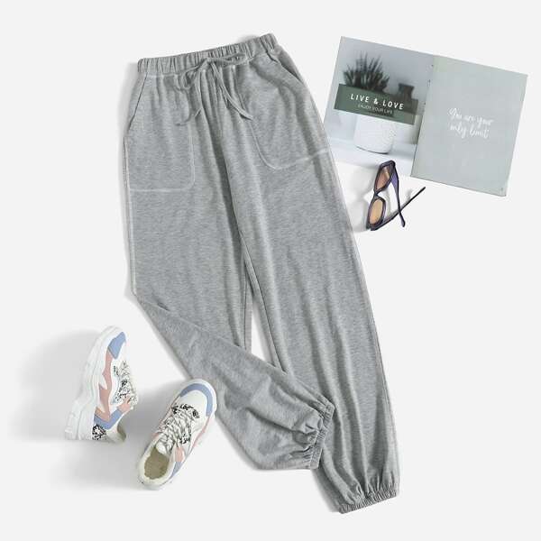 

Marled Knit Knot Front Sweatpants, Grey