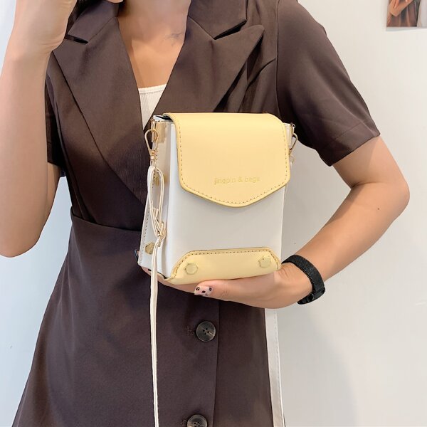 

Metal Decor Letter Graphic Flap Square Bag, Yellow
