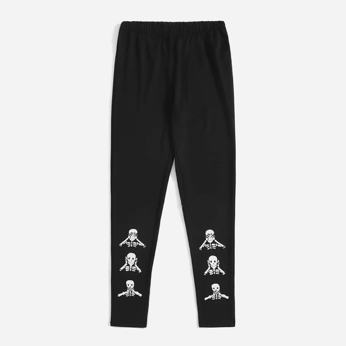 

Skeleton Print Leggings, Black