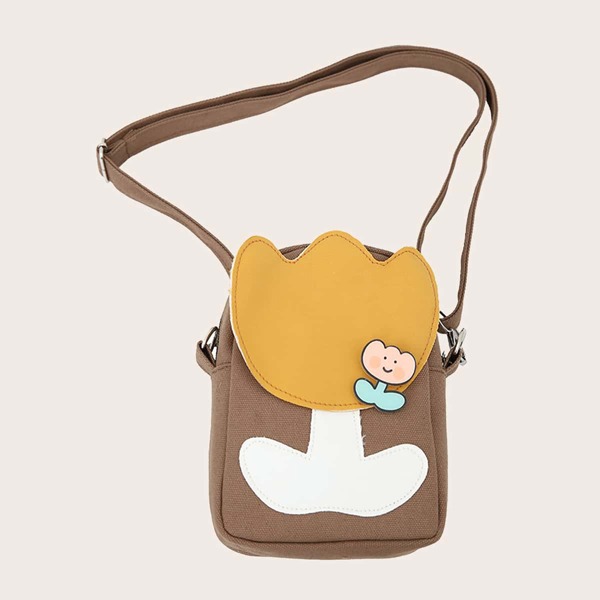 

Cartoon Decor Flower Patch Square Bag, Coffee brown