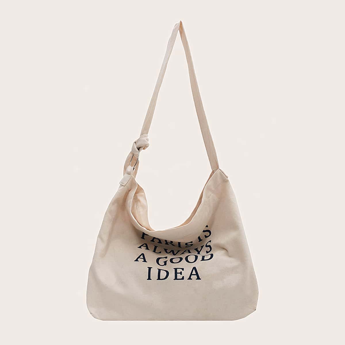 

Minimalist Letter Graphic Shoulder Bag, Beige