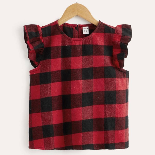 

Girls Ruffle Trim Gingham Print Top, Multicolor