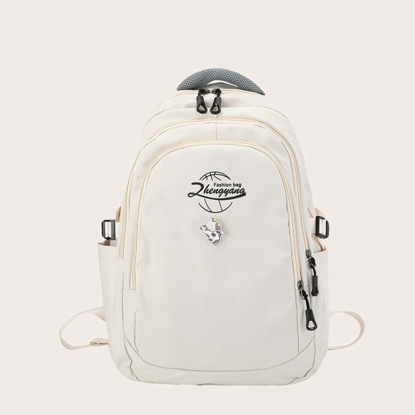 

Letter Graphic Zip Front Backpack, White