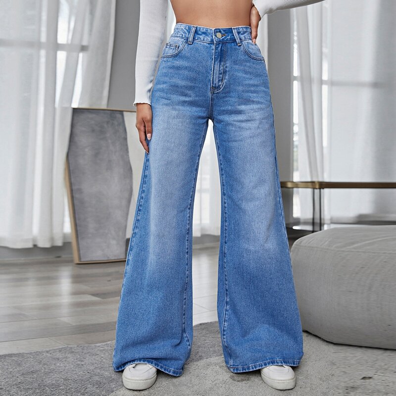 

High Waist Wide Leg Jeans, Medium wash