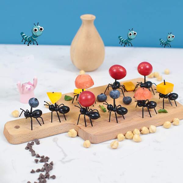 

12pcs Ant Shaped Fruit Fork, Black