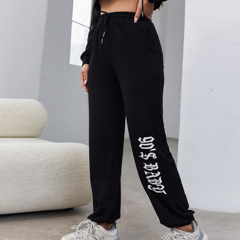 

Drawstring Waist Letter Graphic Sweatpants, Black