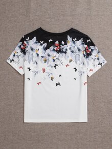 SHEIN LUNE Áo thun Plus size Thú vật Hoa Giải trí - trắng - Xem 2