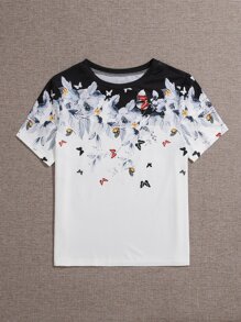 SHEIN LUNE Áo thun Plus size Thú vật Hoa Giải trí - trắng - Xem 3