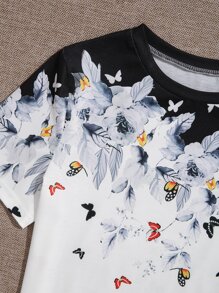 SHEIN LUNE Áo thun Plus size Thú vật Hoa Giải trí - trắng - Xem 5