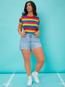 SHEIN EZwear Camiseta de rayas de arcoíris - Multicolor - Ver 5