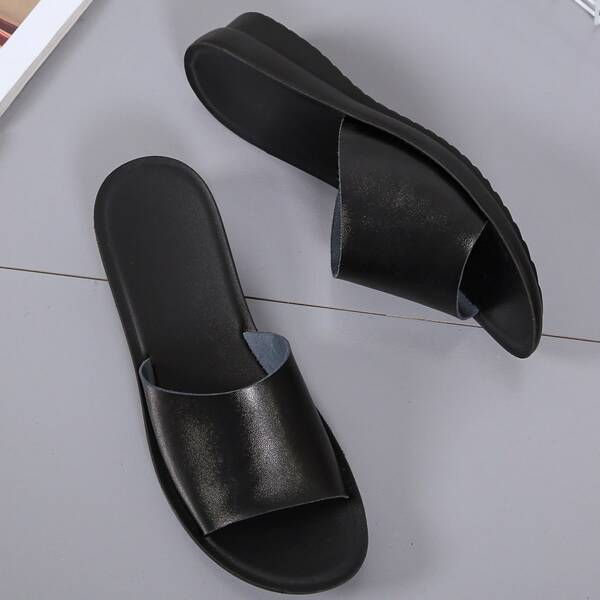 

Minimalist Leather Slide Sandals, Black