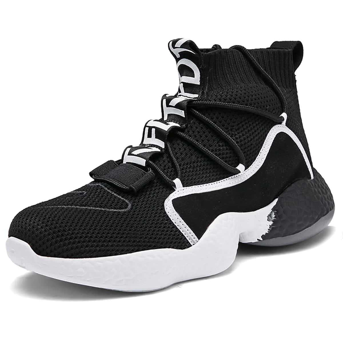 

Lace Up Decor Knit Running Shoes, Black