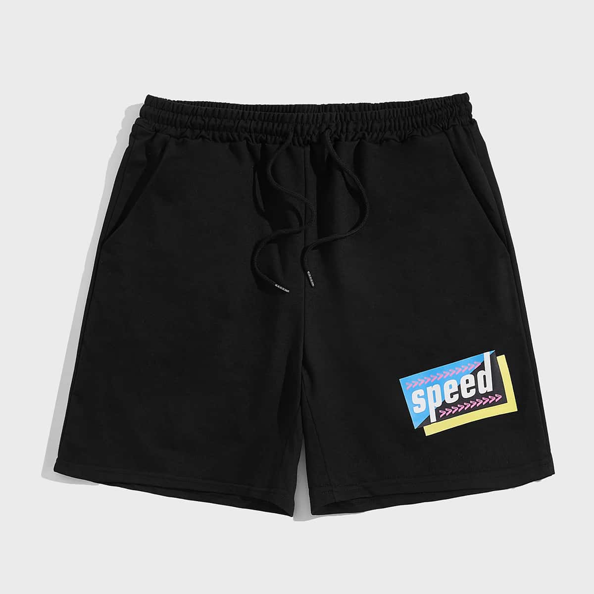 

Guys Letter Graphic Drawstring Shorts, Black