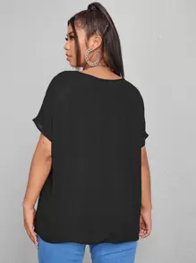 SHEIN Essnce Top de manga murciélago con lentejuela en contraste - Negro - Ver 2