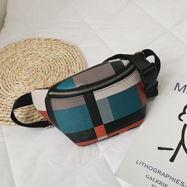 

Men Colorblock Plaid Pattern Fanny Pack, Black
