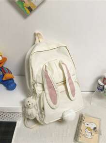 Mochila con diseño de orejas de conejo de dibujos animados Mochila escolar para graduados, adolescentes, estudiantes de primer año, estudiantes de segundo año, junior y senior en la universidad, universidad y escuela secundaria, perfecta para actividades al aire libre, viajes y regreso a la escuela Mochila portátil, liviana - Beis - Ver 3