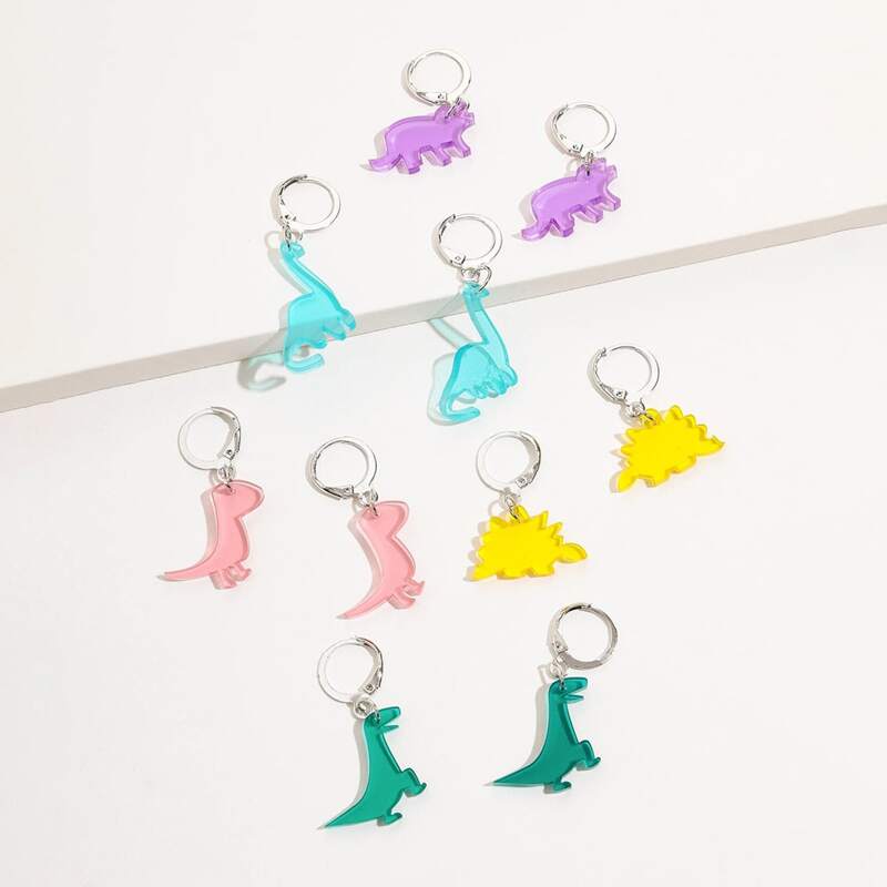 

5pairs Cartoon Dinosaur Charm Earrings, Multicolor