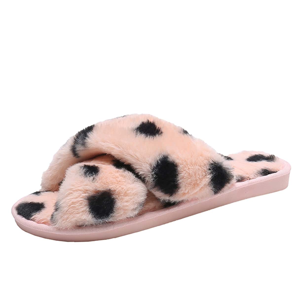 

Criss Cross Fluffy Slippers, Pink