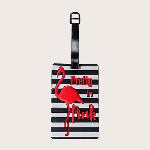 

Cartoon Flamingo Letter Graphic Luggage Tag, Black and white
