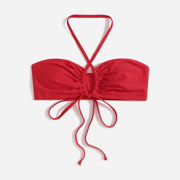 

Plain Criss Cross Halter Bikini Top, Red