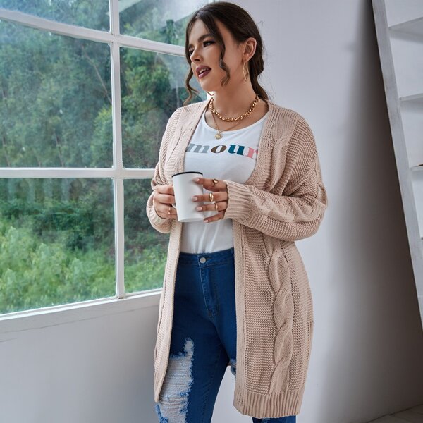 

Plus Drop Shoulder Open Front Cardigan, Apricot