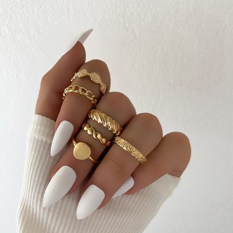 

6pcs Engraved Ring, Gold