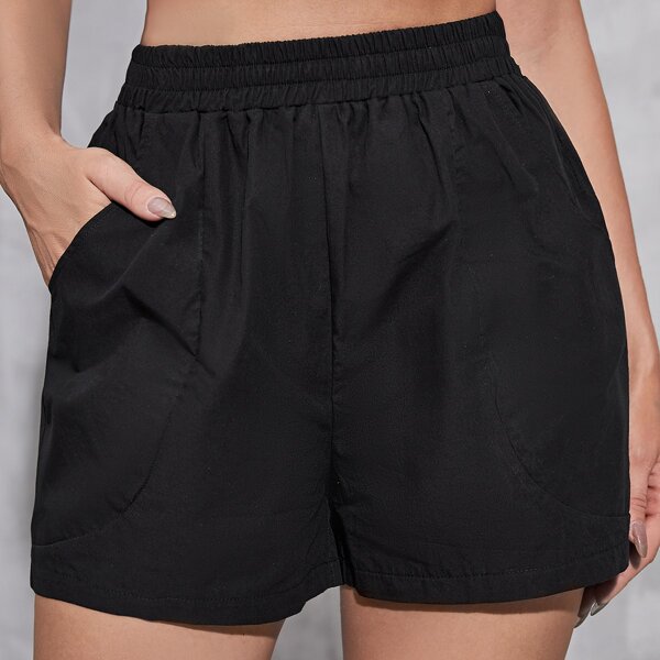 

Elastic Waist Slant Pocket Shorts, Black