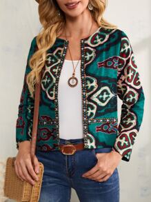 Saco con estampado de dibujo con cinta con bordado con parte delantera abierta - Multicolor - Ver 1