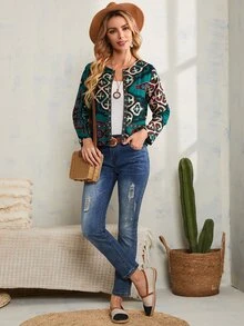 Saco con estampado de dibujo con cinta con bordado con parte delantera abierta - Multicolor - Ver 3