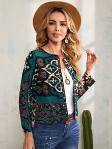 Saco con estampado de dibujo con cinta con bordado con parte delantera abierta - Multicolor - Ver 5