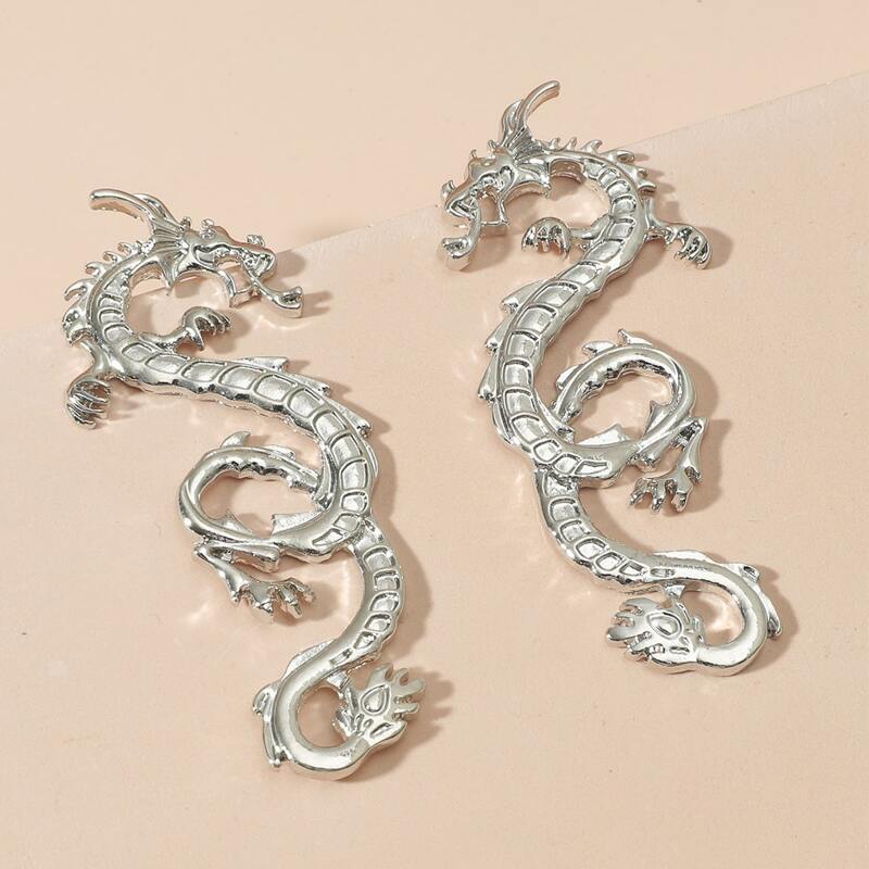 

Dragon Design Stud Earrings, Silver
