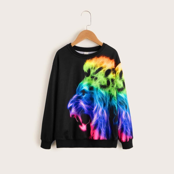 

Boys Animal Print Pullover, Black