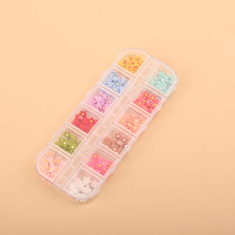 

120pcs Flower Shaped Nail Art Decoration With Storage Box, Yellow