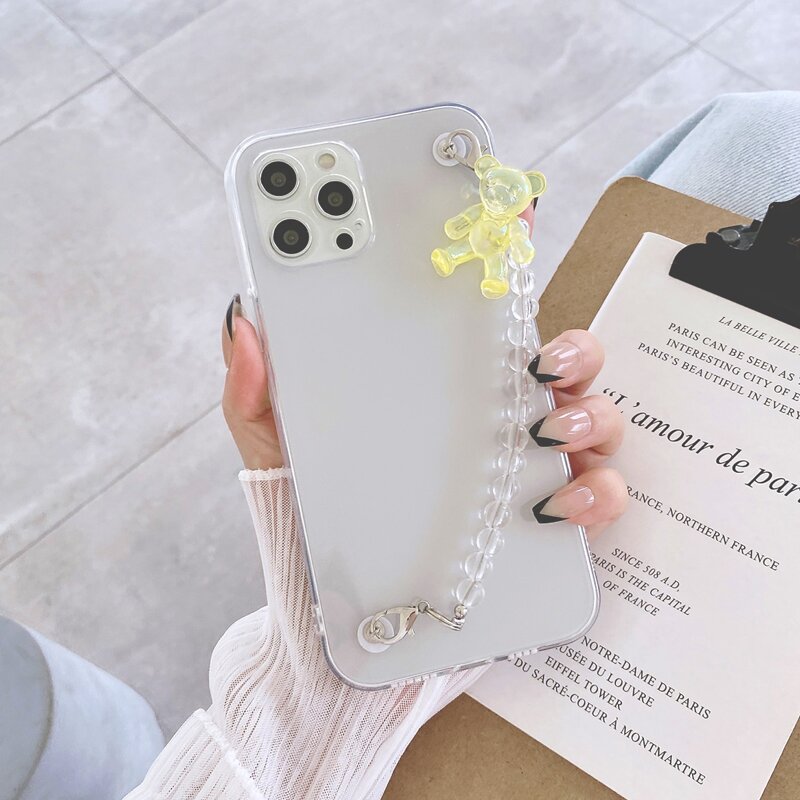

Clear Phone Case With Bear Decor Hand Strap, Multicolor