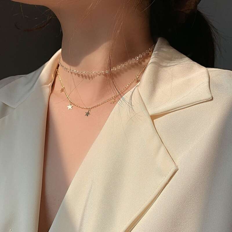 

Star Charm Layered Chain Necklace, Gold