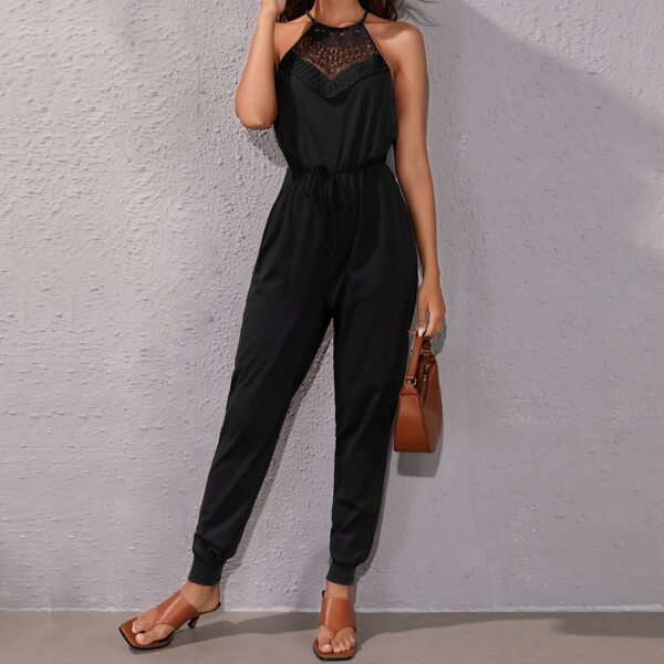 

Contrast Guipure Lace Halter Jumpsuit, Black
