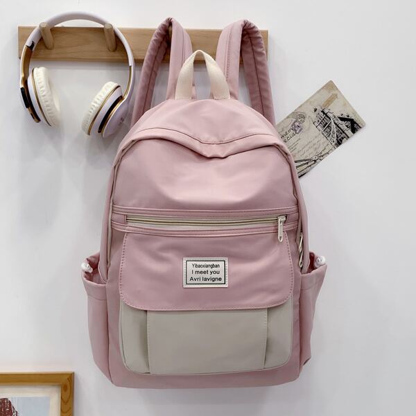 

Letter Graphic Two Tone Functional Backpack, Pink