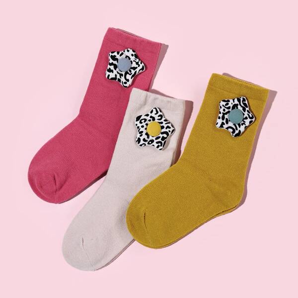 

3pairs Toddler Girls Star Decor Crew Socks, Multicolor