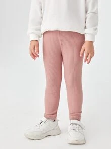 SHEIN Young Girl Solid Leggings - Coral Pink - View 1