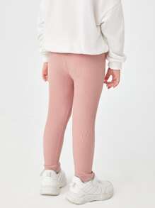 SHEIN Young Girl Solid Leggings - Coral Pink - View 2
