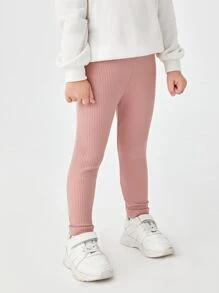 SHEIN Young Girl Solid Leggings - Coral Pink - View 3